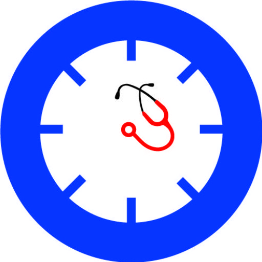Clock with a red stethoscope as the hour hand, symbolizing medical time.